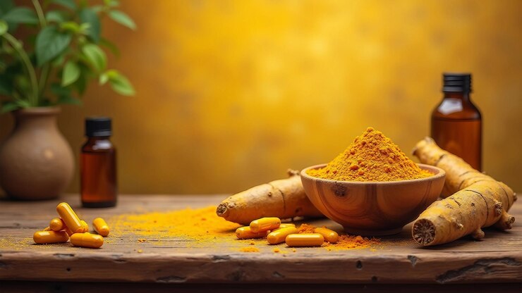 Vecteur un environnement rustique avec des produits au curcuma
