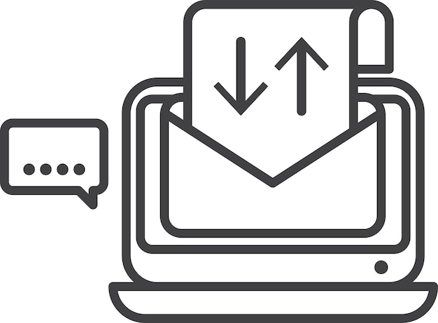 Envoi de documents par illustration d'ordinateur portable dans un style minimal