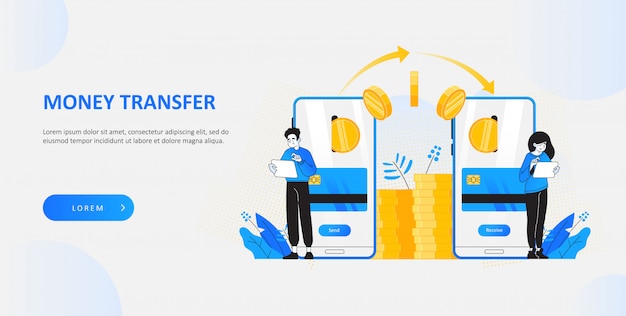 Vecteur envoyer de l'argent avec une application mobile