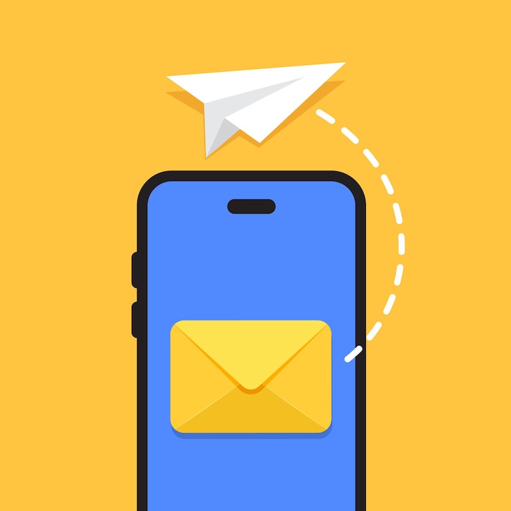 Vecteur envoyer un e-mail à partir d'une icône de smartphone dans un style plat illustration vectorielle de plan de papier sur un fond isolé concept d'entreprise de signe de transfert de message