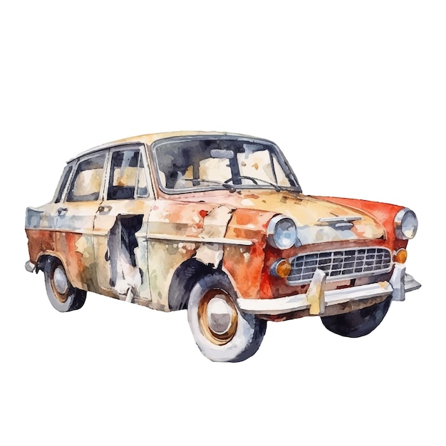 épave de voiture en illustration de style aquarelle