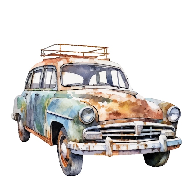 Vecteur Épave de voiture en illustration de style aquarelle