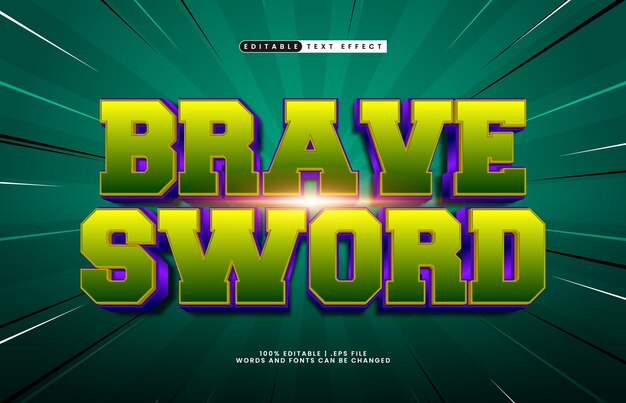 épée courageuse effet de texte modifiable avec un effet de texte de chevalier et de héros