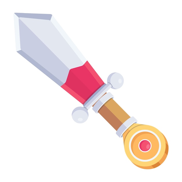 Une épée de dessin animé avec une poignée rouge et une pointe rouge.