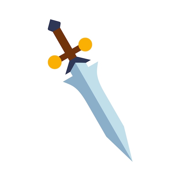 Vecteur l'épée magique de dessin animé, l'épée d'acier, l'arme de chevalier ou la lame de couteau, l'icône d'arme de jeu fantastique dans un style plat