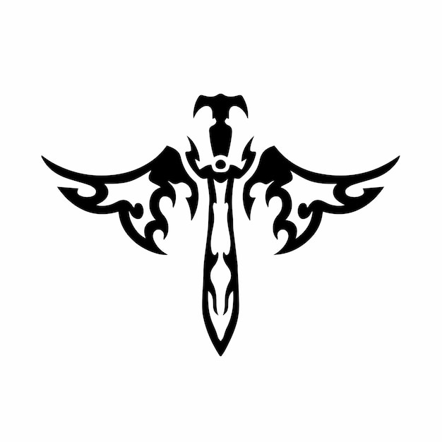 Épée Tribale Avec Des Ailes Logo Tattoo Design Stencil Vector Illustration