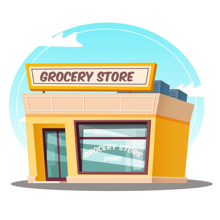 Vecteur épicerie bâtiment illustration de dessin animé d'épicerie