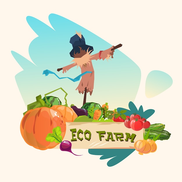 Épouvantail Sur Le Champ De Légumes Eco Logo Logo Concept