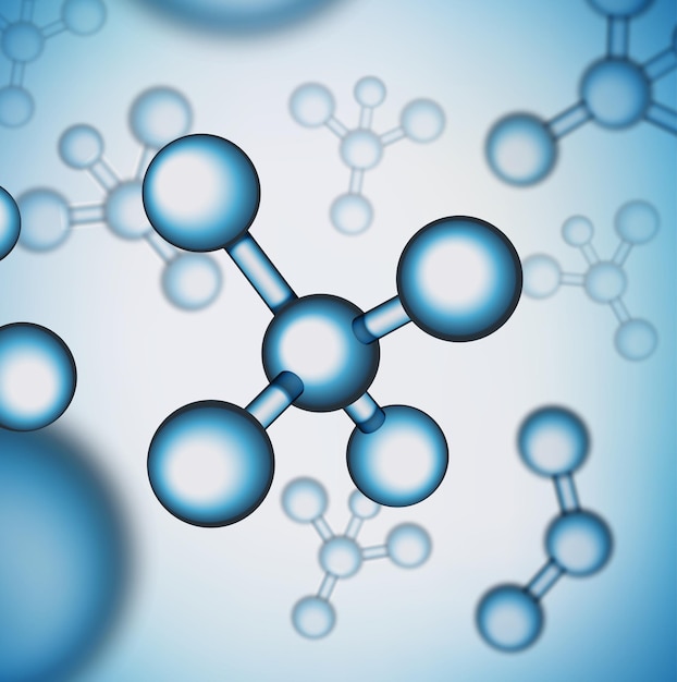 EPS 10. Vector illustration molécule structure science fond. Illustration 3d de médecine de santé. Fond de chimie avec cellule bleue ou atome. Biotechnologie nucléaire, recherche de formules d'adn.