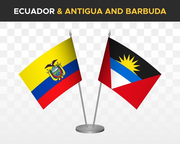 L'Équateur contre l'Antigua-Barbuda maquette de drapeaux de bureau illustration vectorielle 3d isolée drapeau de table équatorien