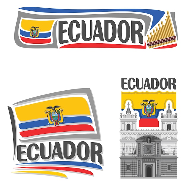 Équateur Drapeau Voyage Souvenir Autocollant Skyline Landmark Logo Badge Timbre Sceau Emblème Eps