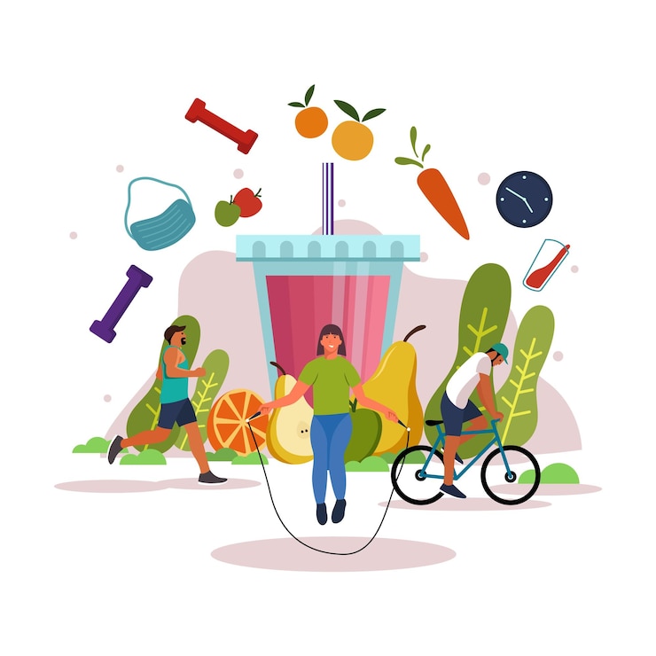Vecteur l'équilibre et un mode de vie sain avec les gens qui font de l'exercice