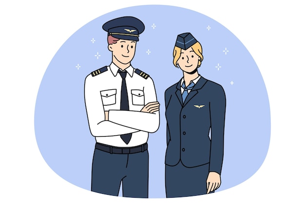 Équipage D'avion Professionnel En Uniforme Posant Ensemble