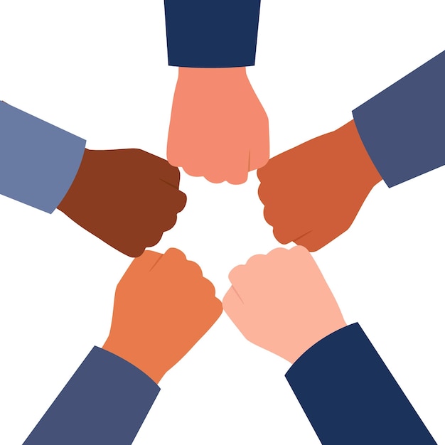 Équipe commerciale internationale des mains faisant un geste de cercle de coup de poing soutien à la collaboration du groupe d'unité