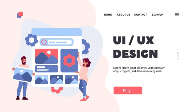 Vecteur l'équipe de concepteurs de modèles de page de destination ui ux design partage des idées et collabore à la création d'une interface utilisateur