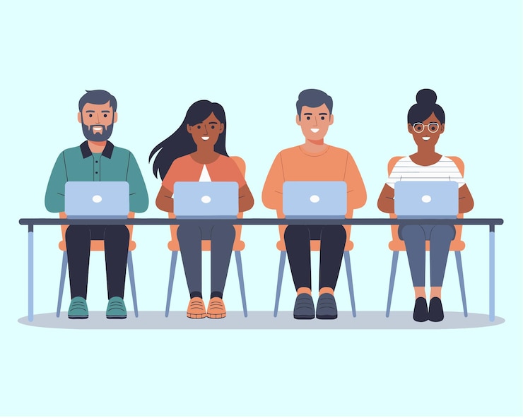 Vecteur équipe de coworking isolée avec un fond blanc