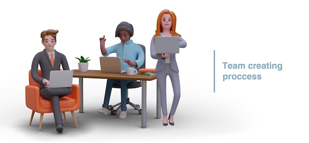 Équipe créant un nouveau projet au travail concept jeune femme homme américain avec collègue travaillant