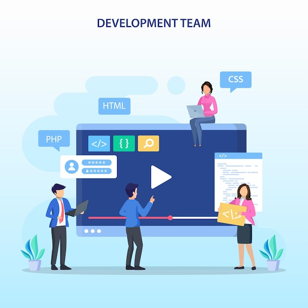 Équipe De Développement Au Concept De Travail Illustration Vectorielle Plane