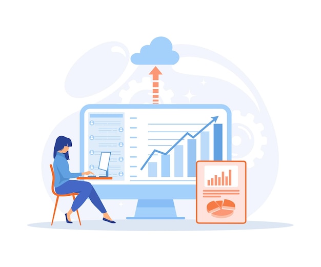 équipe de développeurs de concept de service de cloud computing de technologie d'entreprise travaillant sur le moniteur du tableau de bord