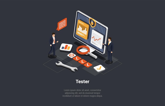 Équipe de développeurs de tests de logiciels et de professions informatiques résolvant les erreurs Bugs Assurance qualité Spécialistes en informatique Équipe de testeurs recherchant des bogues dans le code Corriger les erreurs Illustration vectorielle 3D isométrique