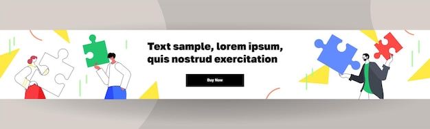 Vecteur Équipe d'hommes d'affaires assemblant des pièces de puzzle solution de problème concept de travail d'équipe horizontal