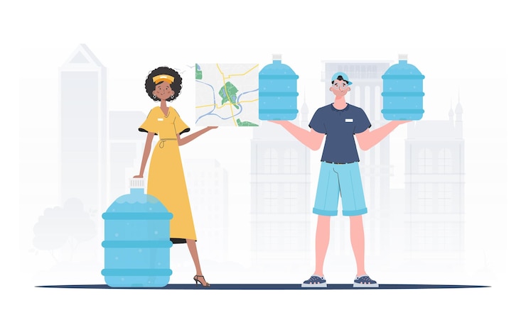 Vecteur équipe spécialisée dans la livraison d'eau style moderne et tendance illustration vectorielle