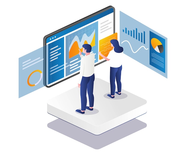 L'équipe traite les données analytiques sur le moniteur du tableau de bord.