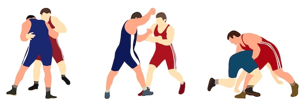 Équipe vectorielle d'athlètes lutteurs en duel de lutte lutte lutte classique gréco-romaine