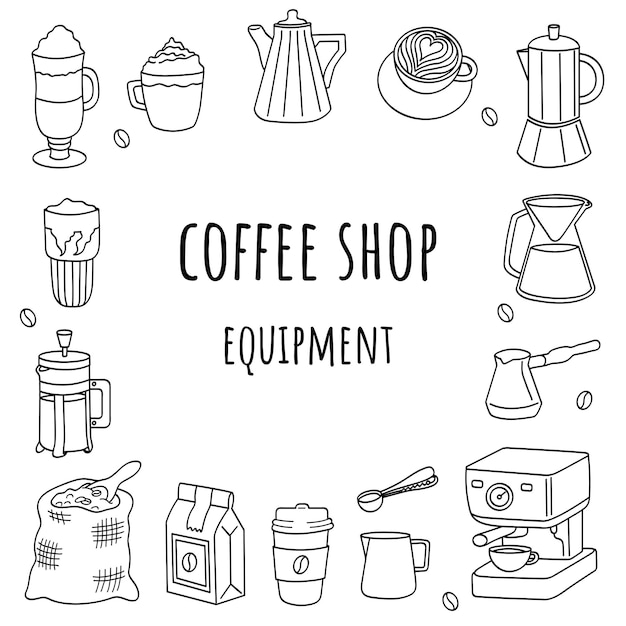 Équipement de café Ensemble d'éléments de griffon vectoriel