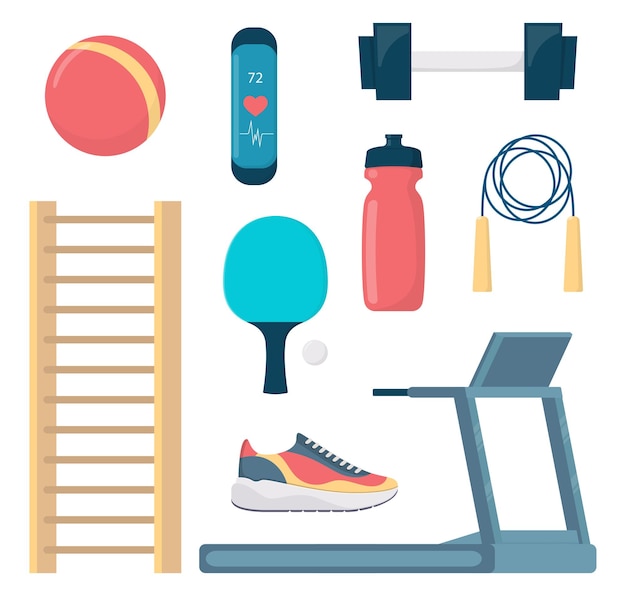 Équipement De Fitness Mis En Illustration Vectorielle De Style Plat