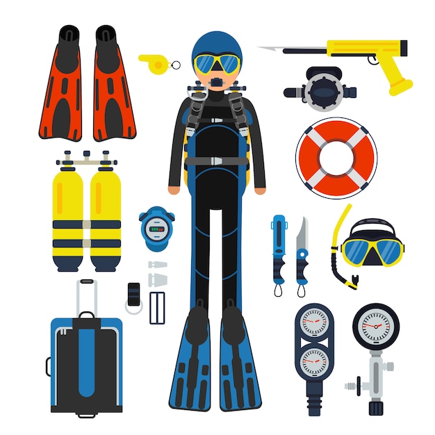 Equipement Pour Le Sport Sous-marin. Gas, Combinaison De Plongée Et Palmes