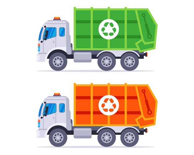 Vecteur Équipement spécial pour le transport des déchets municipaux vers une décharge. illustration vectorielle plane