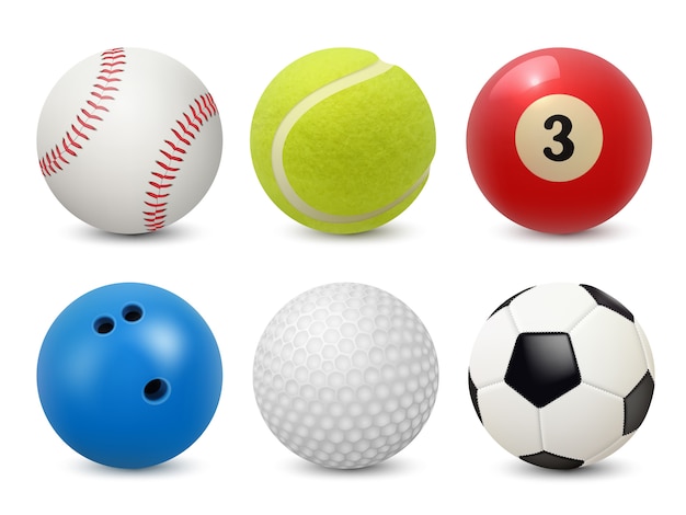 Équipement De Sport. Balles Réalistes Billard Football Tennis Baseball Golf Et Bowling Collection