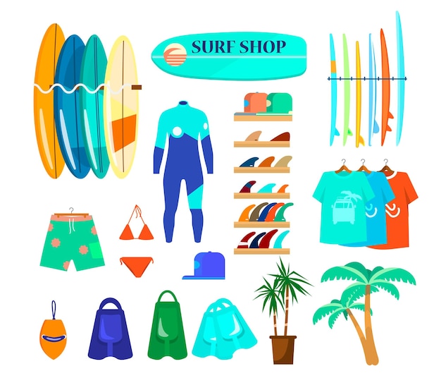 Vecteur Équipement de surf et éléments de décoration