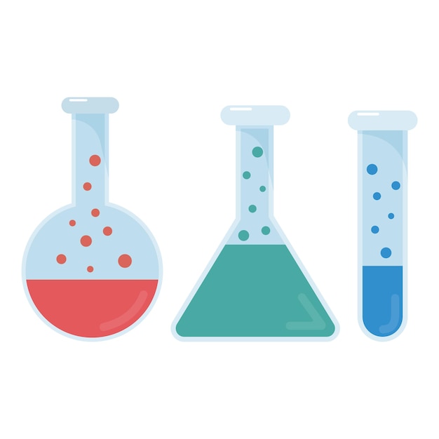 Équipement de verrerie de laboratoire pour laboratoire chimique de style plat isolé sur fond blanc