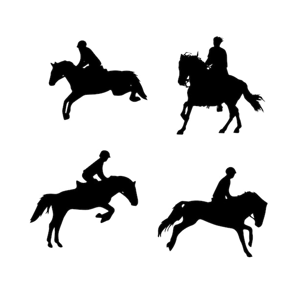 Vecteur Équitation, homme, silhouettes, ensemble