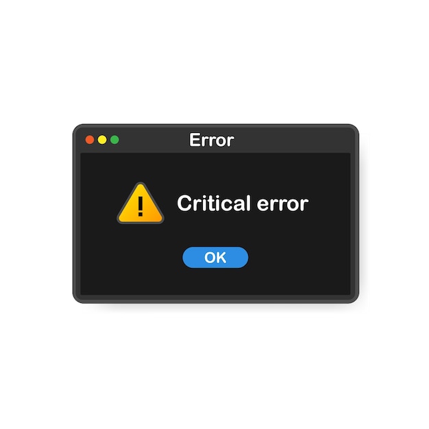 Erreur système vecteur icône échec interface pc message d'erreur fenêtre d'ordinateur alerte popup