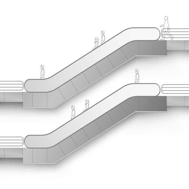 Vecteur escalator moderne avec place pour la publicité vue latérale isolé sur blanc