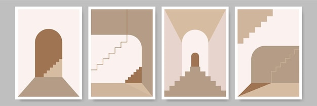 Escaliers abstrait coloré plat Boho géométrique couleur neutre design Poster