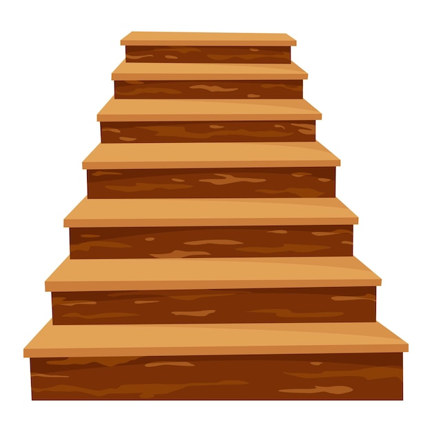 Vecteur des escaliers de château de jeu dans le style des dessins animés des escaliers médiévaux anciens sans balustrades des marches en bois et des montants de roche avec des détails fissurés escalier vectoriel isolé sur fond blanc
