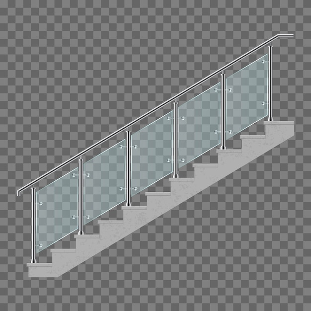 Vecteur escaliers avec illustration de garde-corps en verre isolé sur fond transparent
