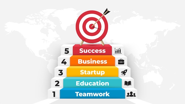 Escaliers Vers Le Succès Infographie Présentation De Démarrage Réussie La Flèche A Atteint La Cible Diagramme 3d