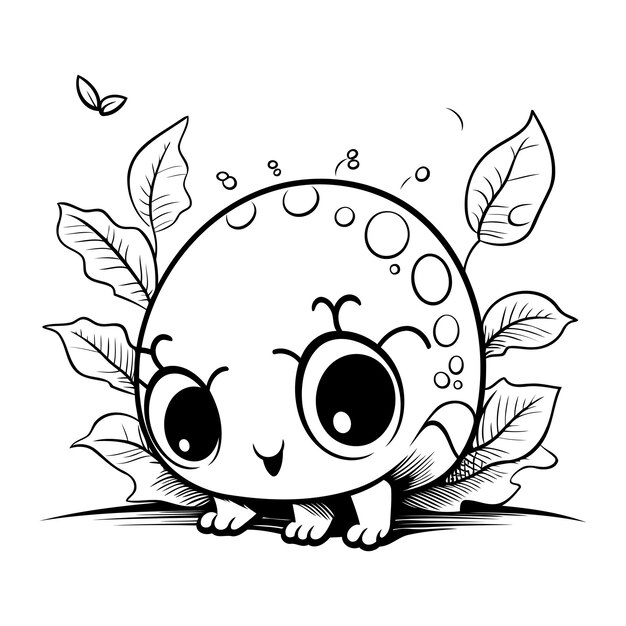 Vecteur escargot de dessin animé mignon avec feuilles illustration vectorielle pour livre de coloriage