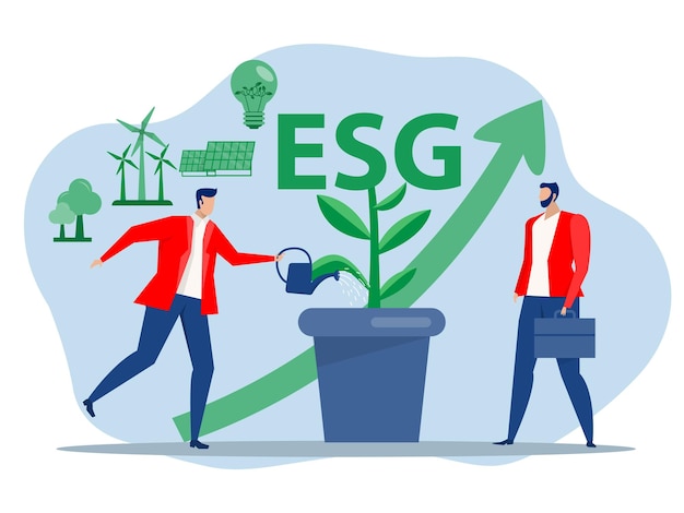 Vecteur esg investir dans la croissance évaluation des investissements environnementaux avec consommation de ressources renouvelables vert