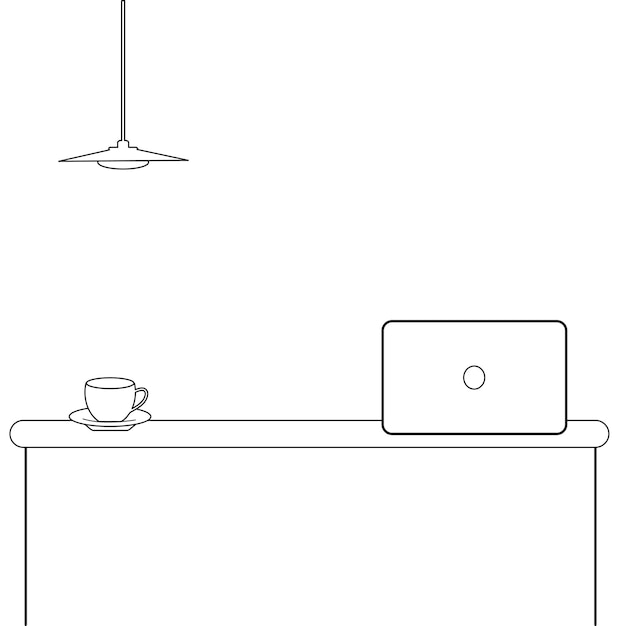 Vecteur espace de bureau noir et blanc pour le travail ou l'étude illustration vectorielle de l'intérieur de la maison