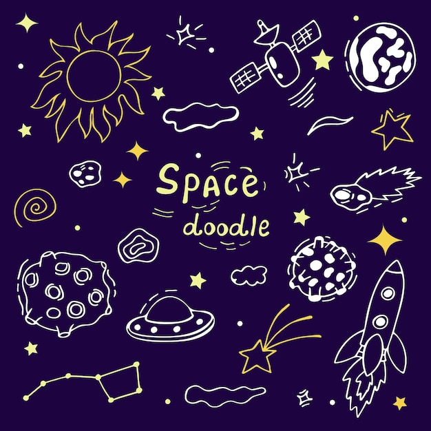 L'espace doodles planètes spatiales dans l'espace fond étoilé