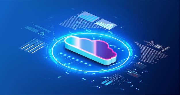 Espace Numérique Stockage De Données Illustration Vectorielle Stockage En Nuage Pour Télécharger Un Isométrique