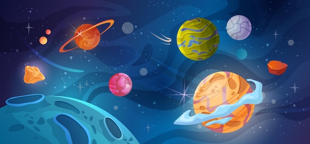 Espace planète paysage dessin animé fond cosmique