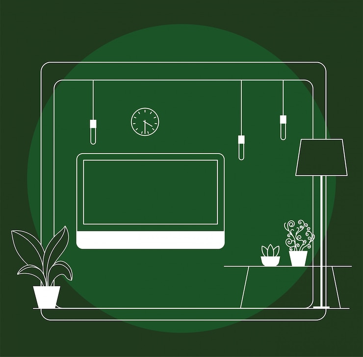 Vecteur espace de travail de mobilier de bureau, travail à domicile