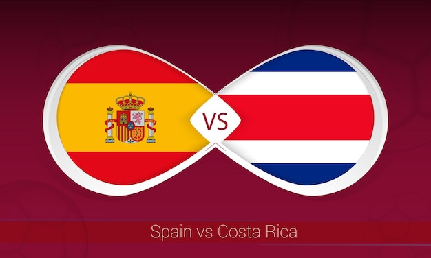 L'Espagne contre le Costa Rica dans le groupe de compétition de football A Versus icône sur fond de football